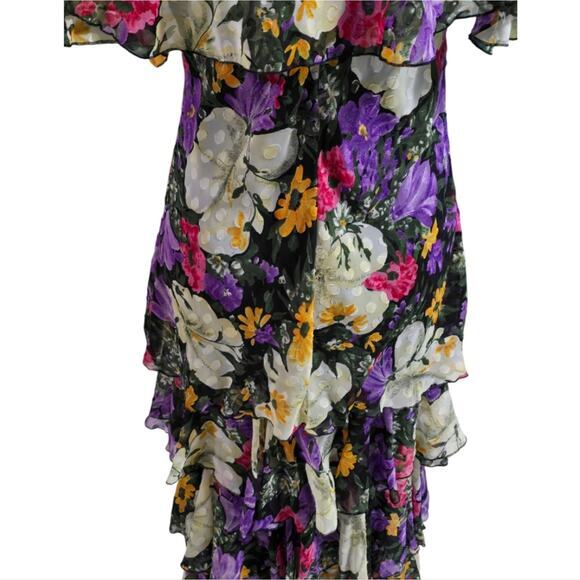 Vintage Ruffled Floral Dress Romantic Cottagecore Party 80s Cocktail Maxi - Picture 2 of 13